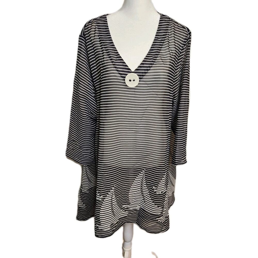 Indigo‎ Soul V-Neck Oversized Tunic Beach Cover up Top Sailboat Ocean Beach 2XL
